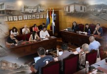 Pleno de Candelaria: gestión, acuerdos y retos pendientes Pleno del Ayuntamiento de Candelaria con los concejales reunidos y composiciones difuminadas de los principales asuntos debatidos: centro sociosanitario, movilidad eléctrica, patrimonio rural, Auditorio Municipal, cuentas y alumbrado público.