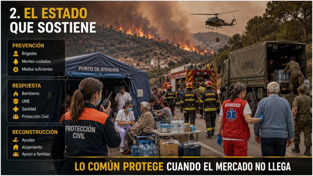 Servicios públicos, bomberos, UME, sanidad y Protección Civil atienden a la población durante un incendio y organizan la emergencia.
