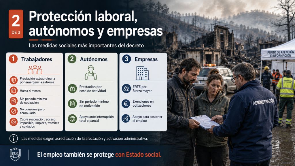 Medidas de protección para trabajadores, autónomos y empresas afectados por los incendios y la interrupción de su actividad.