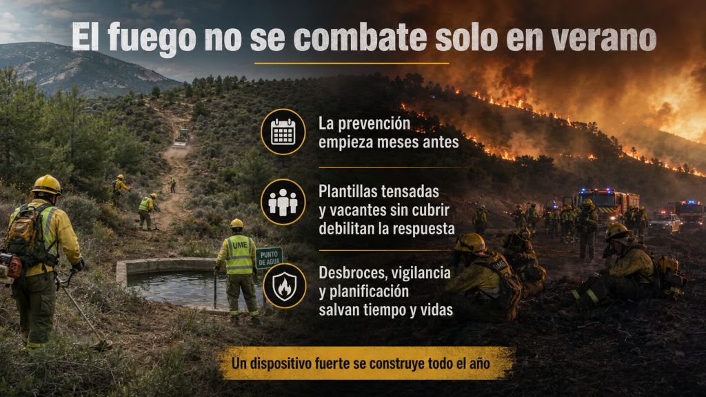 Comparación entre los trabajos preventivos realizados durante el año y la intervención de los bomberos forestales cuando el incendio ya está activo.