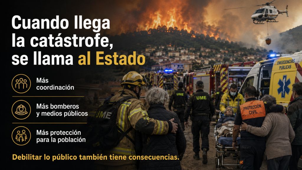 Bomberos, UME, Protección Civil y servicios sanitarios públicos evacúan a la población mientras un incendio amenaza una zona residencial.