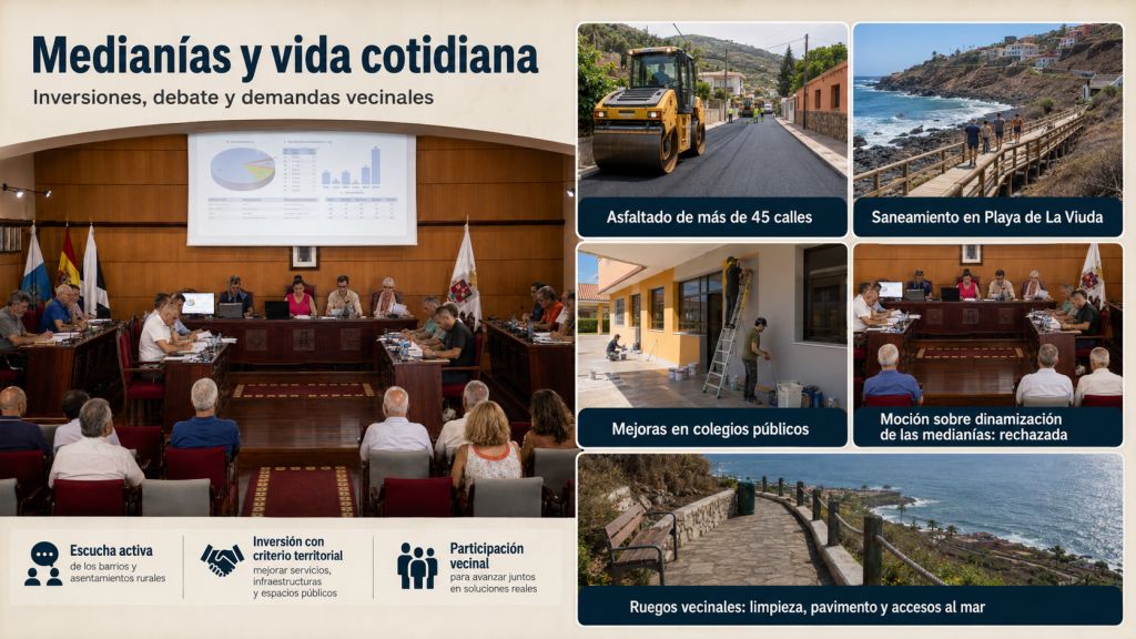 Composición sobre las inversiones y demandas de las medianías de Candelaria, con asfaltado de calles, saneamiento en Playa de La Viuda, colegios y accesos al mar.