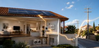 Excedentes solares: qué ocurre con la energía que no consumes Vivienda con paneles solares donde la energía producida se reparte entre el consumo del hogar y los excedentes enviados a la red eléctrica.