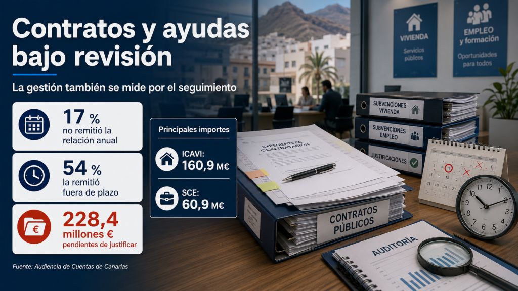 Fondos europeos en Canarias: Proyecto público financiado con fondos europeos junto a los datos de ejecución del MRR, que alcanzó el 22,24 % en Canarias en 2024.