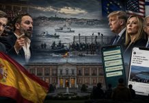 Cerco contra Sánchez: Ceuta y la derecha antipatriótica Composición política sobre la crisis de Ceuta, con la frontera marítima, el Palacio de la Moncloa, dirigentes de la derecha española y líderes internacionales junto a mensajes falsos difundidos en redes sociales.