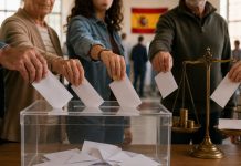 Sufragio universal: ¿quién merece tener derecho a votar? Personas de distintas edades depositan su voto en una urna mientras una balanza con monedas representa el debate entre sufragio universal y capacidad económica.
