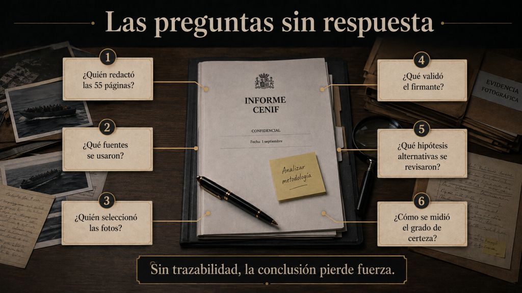 Las preguntas sin respuesta: Informe CENIF rodeado de preguntas sobre quién redactó sus 55 páginas, qué fuentes se utilizaron, quién seleccionó las imágenes, qué validó el firmante y cómo se evaluó la certeza de las conclusiones.
