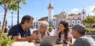 IA en Candelaria para entenderla y usarla con criterio Vecinos de distintas edades conversan alrededor de un portátil frente a la basílica de Candelaria para acercarse juntos a la inteligencia artificial.
