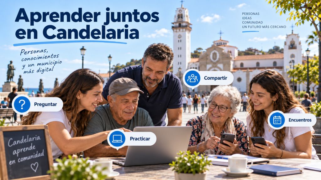 Aprender juntos en Candelaria: Personas de distintas generaciones comparten conocimientos sobre inteligencia artificial en Candelaria mediante preguntas, prácticas y encuentros ciudadanos.