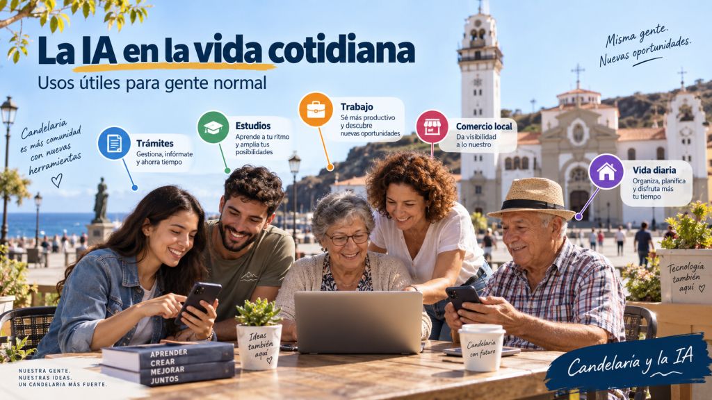 La IA en la vida cotidiana: Vecinos de distintas edades utilizan herramientas de inteligencia artificial para trámites, estudios, trabajo, comercio local y tareas de la vida diaria en Candelaria.