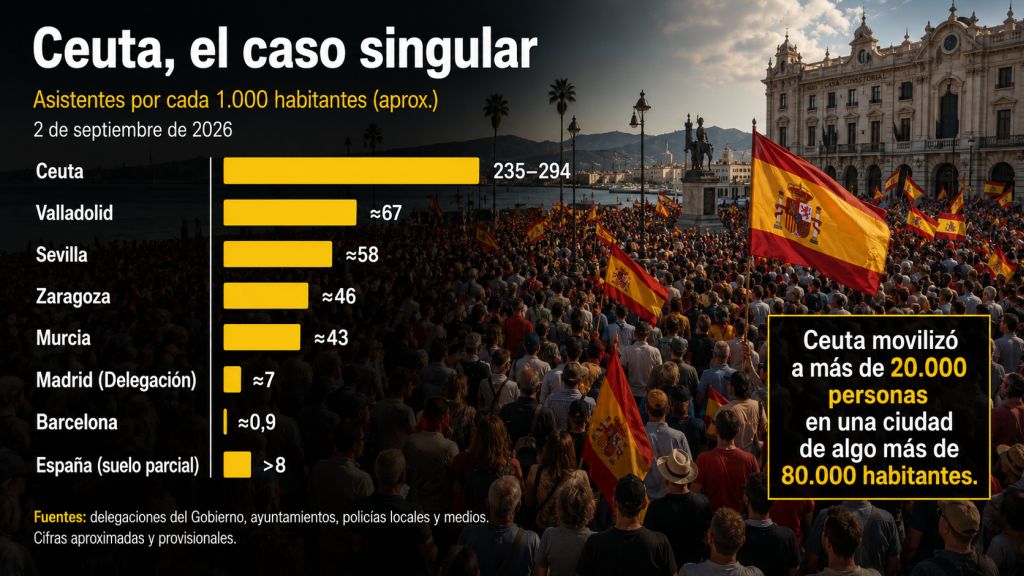 Comparación de asistentes por cada mil habitantes que muestra el carácter excepcional de la movilización registrada en Ceuta.