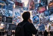 Ignorancia y democracia: la advertencia de Asimov y Sagan Persona rodeada de pantallas, noticias, redes sociales y contenidos digitales que simbolizan la dificultad de distinguir información fiable, opinión y desinformación.