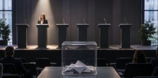 Primarias abiertas de Podemos: ¿quién pone las urnas? Urna transparente frente a varios atriles
