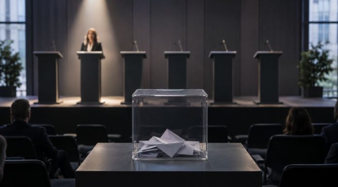 Primarias abiertas de Podemos: ¿quién pone las urnas? Urna transparente frente a varios atriles