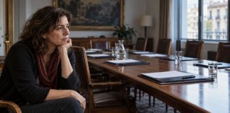 Rufián y la desilusión de izquierdas: la unidad pendiente Una mujer observa con gesto cansado una mesa de negociación rodeada de sillas vacías.
