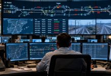 Accidente de Urda: la tragedia tras la avería Operador ante las pantallas de un centro de control ferroviario, representación de la supervisión del tráfico y las decisiones de seguridad durante una avería.